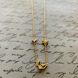 Celestial CZ Stone, star and moon necklace -NWOT